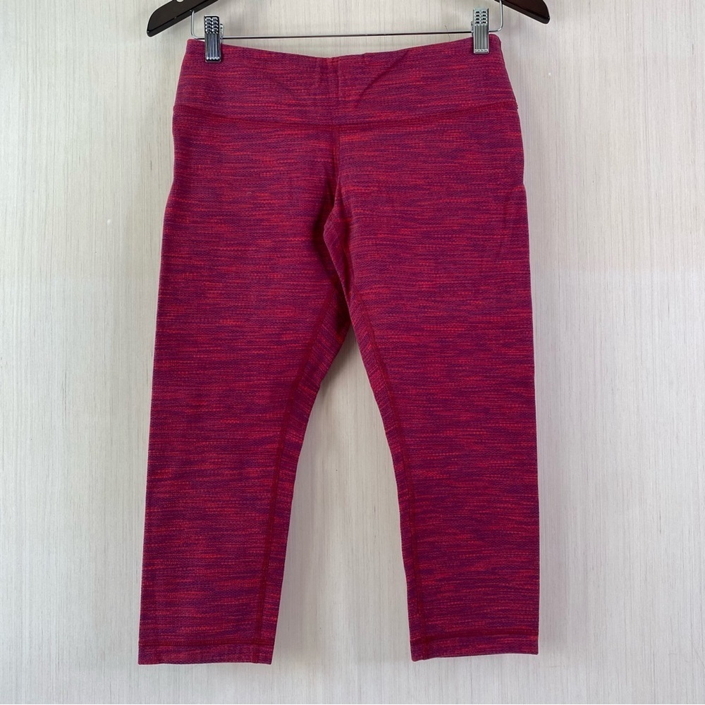 Lululemon Wunder Under Crop ll Leggings Diamond Jacquard Berry/Tomato Size 8